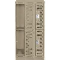 Clean Line Lockers, 2 -tier, Bank of 3, 36" x 15" x 82", Steel, Beige, Rivet (Assembled), Perforated Distribution Jean Lapalme