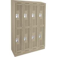Clean Line Lockers, 2 -tier, Bank of 4, 48" x 15" x 82", Steel, Beige, Rivet (Assembled), Perforated Distribution Jean Lapalme