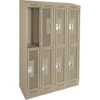 Clean Line Lockers, 2 -tier, Bank of 4, 48" x 15" x 82", Steel, Beige, Rivet (Assembled), Perforated Distribution Jean Lapalme