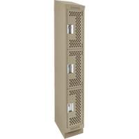 Clean Line Lockers, 3 -tier, 12" x 18" x 82", Steel, Beige, Rivet (Assembled), Perforated Distribution Jean Lapalme