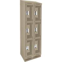 Clean Line Lockers, 3 -tier, Bank of 2, 24" x 18" x 82", Steel, Beige, Rivet (Assembled), Perforated Distribution Jean Lapalme