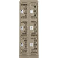 Clean Line Lockers, 3 -tier, Bank of 2, 24" x 18" x 82", Steel, Beige, Rivet (Assembled), Perforated Distribution Jean Lapalme