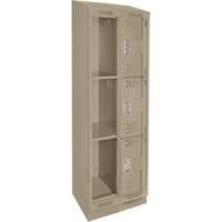 Clean Line Lockers, 3 -tier, Bank of 2, 24" x 18" x 82", Steel, Beige, Rivet (Assembled), Perforated Distribution Jean Lapalme