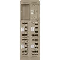 Clean Line Lockers, 3 -tier, Bank of 2, 24" x 18" x 82", Steel, Beige, Rivet (Assembled), Perforated Distribution Jean Lapalme