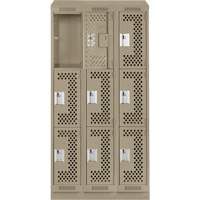 Clean Line Lockers, 3 -tier, Bank of 3, 36" x 18" x 82", Steel, Beige, Rivet (Assembled), Perforated Distribution Jean Lapalme