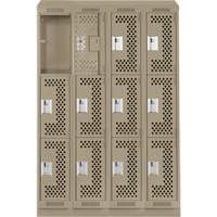 Clean Line Lockers, 3 -tier, Bank of 4, 48" x 18" x 82", Steel, Beige, Rivet (Assembled), Perforated Distribution Jean Lapalme