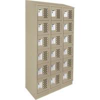 Assembled Lockerettes Clean Line Perforated Economy Lockers, 6 -tier, Bank of 3, 18" x 72" x 12", Steel Distribution Jean Lapalme