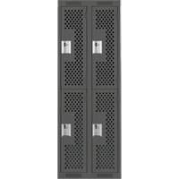 Clean Line Lockers, 2 -tier, Bank of 2, 24" x 12" x 72", Steel, Charcoal, Rivet (Assembled), Perforated Distribution Jean Lapalme