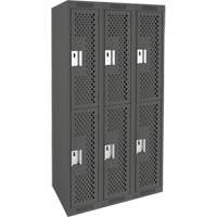 Clean Line Lockers, 2 -tier, Bank of 3, 36" x 12" x 72", Steel, Charcoal, Rivet (Assembled), Perforated Distribution Jean Lapalme