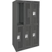Clean Line Lockers, 2 -tier, Bank of 3, 36" x 12" x 72", Steel, Charcoal, Rivet (Assembled), Perforated Distribution Jean Lapalme
