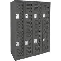 Clean Line Lockers, 2 -tier, Bank of 4, 48" x 12" x 72", Steel, Charcoal, Rivet (Assembled), Perforated Distribution Jean Lapalme