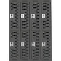 Clean Line Lockers, 2 -tier, Bank of 4, 48" x 12" x 72", Steel, Charcoal, Rivet (Assembled), Perforated Distribution Jean Lapalme