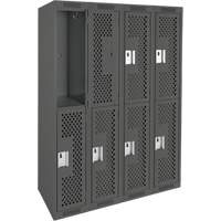 Clean Line Lockers, 2 -tier, Bank of 4, 48" x 12" x 72", Steel, Charcoal, Rivet (Assembled), Perforated Distribution Jean Lapalme