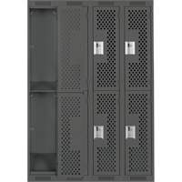 Clean Line Lockers, 2 -tier, Bank of 4, 48" x 12" x 72", Steel, Charcoal, Rivet (Assembled), Perforated Distribution Jean Lapalme