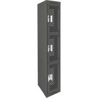 Clean Line Lockers, 3 -tier, 12" x 12" x 72", Steel, Charcoal, Rivet (Assembled), Perforated Distribution Jean Lapalme