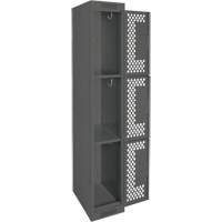 Clean Line Lockers, 3 -tier, 12" x 12" x 72", Steel, Charcoal, Rivet (Assembled), Perforated Distribution Jean Lapalme