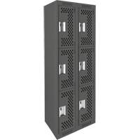 Clean Line Lockers, 3 -tier, Bank of 2, 24" x 12" x 72", Steel, Charcoal, Rivet (Assembled), Perforated Distribution Jean Lapalme