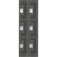 Clean Line Lockers, 3 -tier, Bank of 2, 24" x 12" x 72", Steel, Charcoal, Rivet (Assembled), Perforated Distribution Jean Lapalme