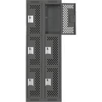 Clean Line Lockers, 3 -tier, Bank of 2, 24" x 12" x 72", Steel, Charcoal, Rivet (Assembled), Perforated Distribution Jean Lapalme