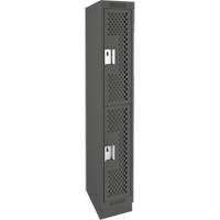 Clean Line Lockers, 2 -tier, 12" x 12" x 76", Steel, Charcoal, Rivet (Assembled), Perforated Distribution Jean Lapalme