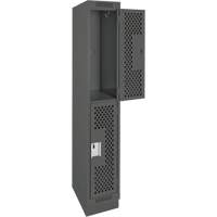 Clean Line Lockers, 2 -tier, 12" x 12" x 76", Steel, Charcoal, Rivet (Assembled), Perforated Distribution Jean Lapalme