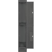 Clean Line Lockers, 2 -tier, 12" x 12" x 76", Steel, Charcoal, Rivet (Assembled), Perforated Distribution Jean Lapalme