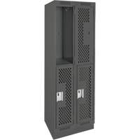 Clean Line Lockers, 2 -tier, Bank of 2, 24" x 12" x 76", Steel, Charcoal, Rivet (Assembled), Perforated Distribution Jean Lapalme