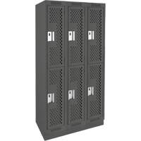 Clean Line Lockers, 2 -tier, Bank of 3, 36" x 12" x 76", Steel, Charcoal, Rivet (Assembled), Perforated Distribution Jean Lapalme