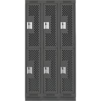 Clean Line Lockers, 2 -tier, Bank of 3, 36" x 12" x 76", Steel, Charcoal, Rivet (Assembled), Perforated Distribution Jean Lapalme