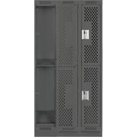 Clean Line Lockers, 2 -tier, Bank of 3, 36" x 12" x 76", Steel, Charcoal, Rivet (Assembled), Perforated Distribution Jean Lapalme