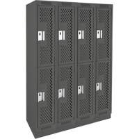 Clean Line Lockers, 2 -tier, Bank of 4, 48" x 12" x 76", Steel, Charcoal, Rivet (Assembled), Perforated Distribution Jean Lapalme
