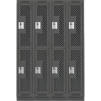 Clean Line Lockers, 2 -tier, Bank of 4, 48" x 12" x 76", Steel, Charcoal, Rivet (Assembled), Perforated Distribution Jean Lapalme