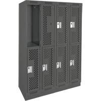 Clean Line Lockers, 2 -tier, Bank of 4, 48" x 12" x 76", Steel, Charcoal, Rivet (Assembled), Perforated Distribution Jean Lapalme