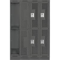 Clean Line Lockers, 2 -tier, Bank of 4, 48" x 12" x 76", Steel, Charcoal, Rivet (Assembled), Perforated Distribution Jean Lapalme