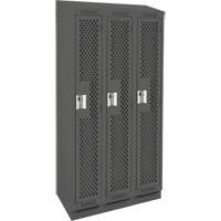 Clean Line Lockers, Bank of 3, 36" x 15" x 82", Steel, Charcoal, Rivet (Assembled), Perforated Distribution Jean Lapalme