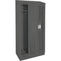 Clean Line Lockers, Bank of 3, 36" x 15" x 82", Steel, Charcoal, Rivet (Assembled), Perforated Distribution Jean Lapalme