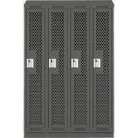 Clean Line Lockers, Bank of 4, 48" x 15" x 82", Steel, Charcoal, Rivet (Assembled), Perforated Distribution Jean Lapalme