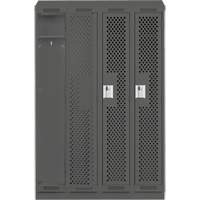 Clean Line Lockers, Bank of 4, 48" x 15" x 82", Steel, Charcoal, Rivet (Assembled), Perforated Distribution Jean Lapalme