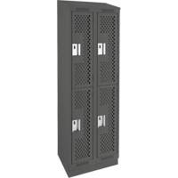 Clean Line Lockers, 2 -tier, Bank of 2, 24" x 15" x 82", Steel, Charcoal, Rivet (Assembled), Perforated Distribution Jean Lapalme