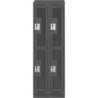 Clean Line Lockers, 2 -tier, Bank of 2, 24" x 15" x 82", Steel, Charcoal, Rivet (Assembled), Perforated Distribution Jean Lapalme