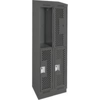 Clean Line Lockers, 2 -tier, Bank of 2, 24" x 15" x 82", Steel, Charcoal, Rivet (Assembled), Perforated Distribution Jean Lapalme