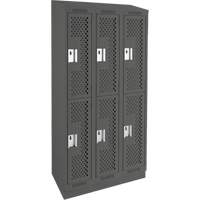 Clean Line Lockers, 2 -tier, Bank of 3, 36" x 15" x 82", Steel, Charcoal, Rivet (Assembled), Perforated Distribution Jean Lapalme