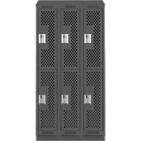 Clean Line Lockers, 2 -tier, Bank of 3, 36" x 15" x 82", Steel, Charcoal, Rivet (Assembled), Perforated Distribution Jean Lapalme