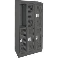 Clean Line Lockers, 2 -tier, Bank of 3, 36" x 15" x 82", Steel, Charcoal, Rivet (Assembled), Perforated Distribution Jean Lapalme