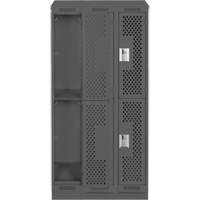 Clean Line Lockers, 2 -tier, Bank of 3, 36" x 15" x 82", Steel, Charcoal, Rivet (Assembled), Perforated Distribution Jean Lapalme