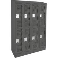 Clean Line Lockers, 2 -tier, Bank of 4, 48" x 15" x 82", Steel, Charcoal, Rivet (Assembled), Perforated Distribution Jean Lapalme