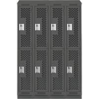 Clean Line Lockers, 2 -tier, Bank of 4, 48" x 15" x 82", Steel, Charcoal, Rivet (Assembled), Perforated Distribution Jean Lapalme