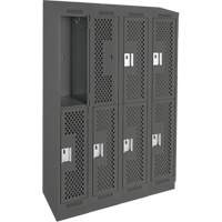 Clean Line Lockers, 2 -tier, Bank of 4, 48" x 15" x 82", Steel, Charcoal, Rivet (Assembled), Perforated Distribution Jean Lapalme