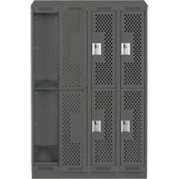 Clean Line Lockers, 2 -tier, Bank of 4, 48" x 15" x 82", Steel, Charcoal, Rivet (Assembled), Perforated Distribution Jean Lapalme