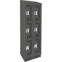Clean Line Lockers, 3 -tier, Bank of 2, 24" x 18" x 82", Steel, Charcoal, Rivet (Assembled), Perforated Distribution Jean Lapalme